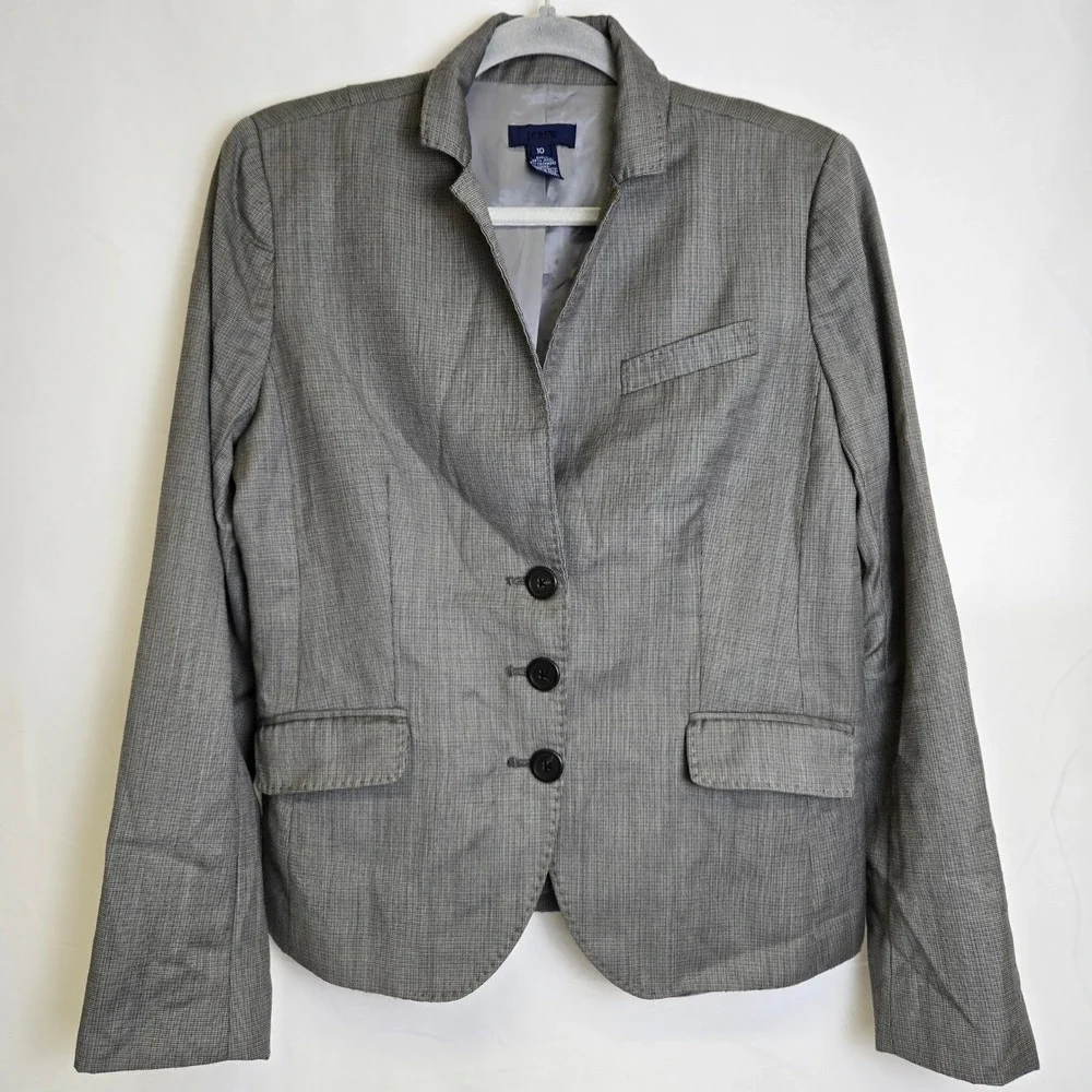 J. Crew Herringbone‎ Wool Cashmere Blend 3 Button Blazer, Gray, Size 10, 88636
